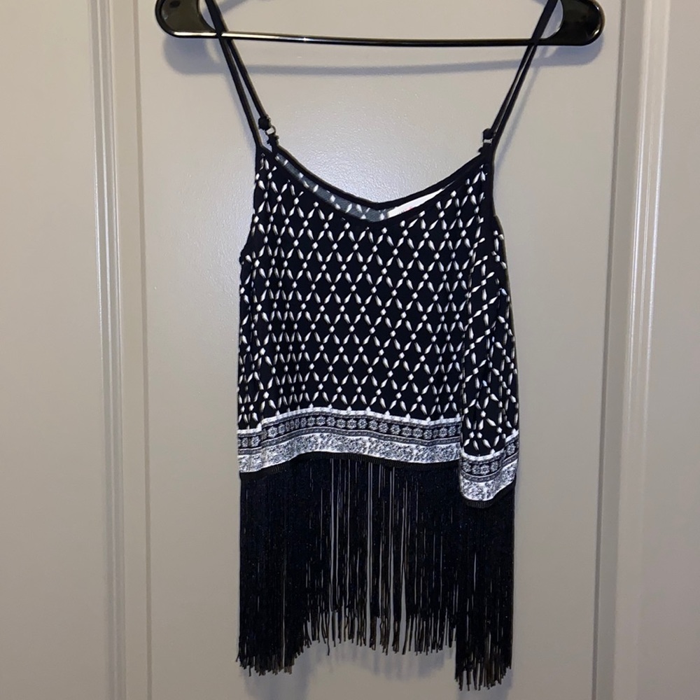 Black and white fringe tank top.